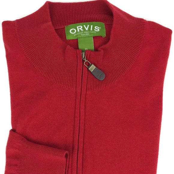 Orvis 1/4 Zip Sweater Sweatshirt XL Red Silk Blend - Picture 1 of 8